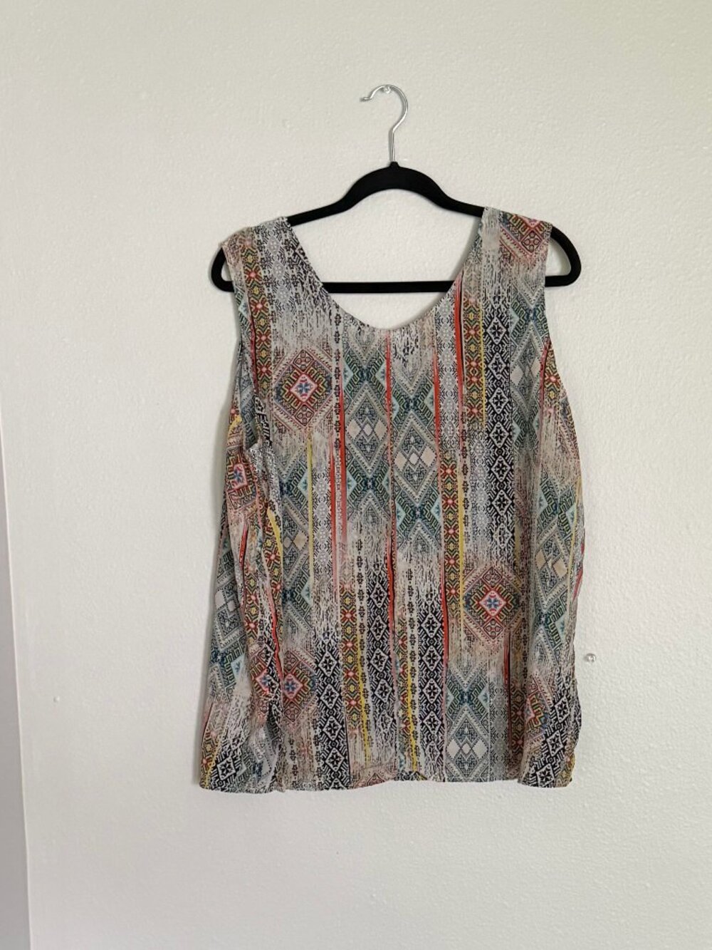 Tianello 1X Washable Silk Tank Top Southwestern Aztec Geometric Boho Blouse